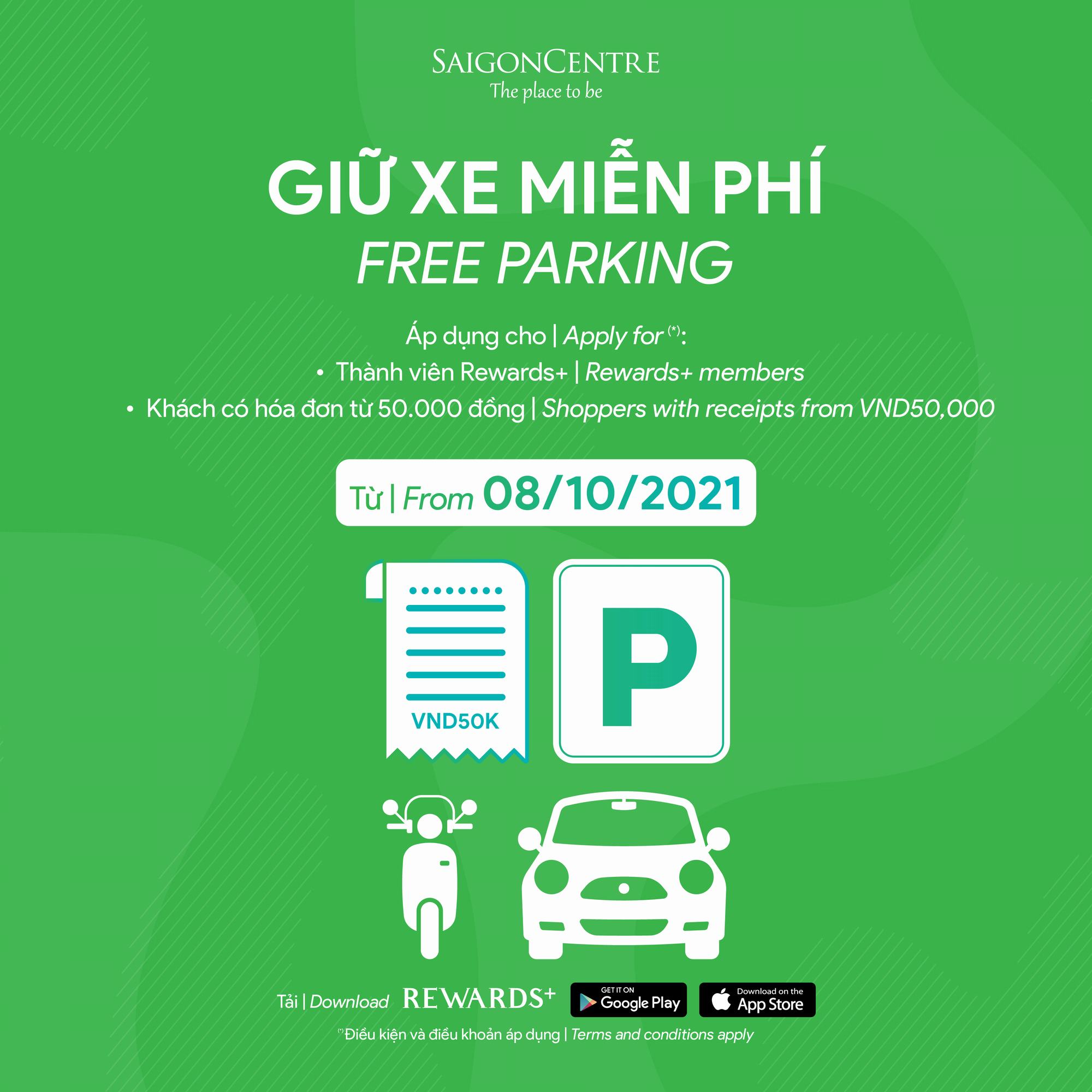 FREE PARKING FOR REWARDS+ MEMBERS OR VND50K RECEIPTS